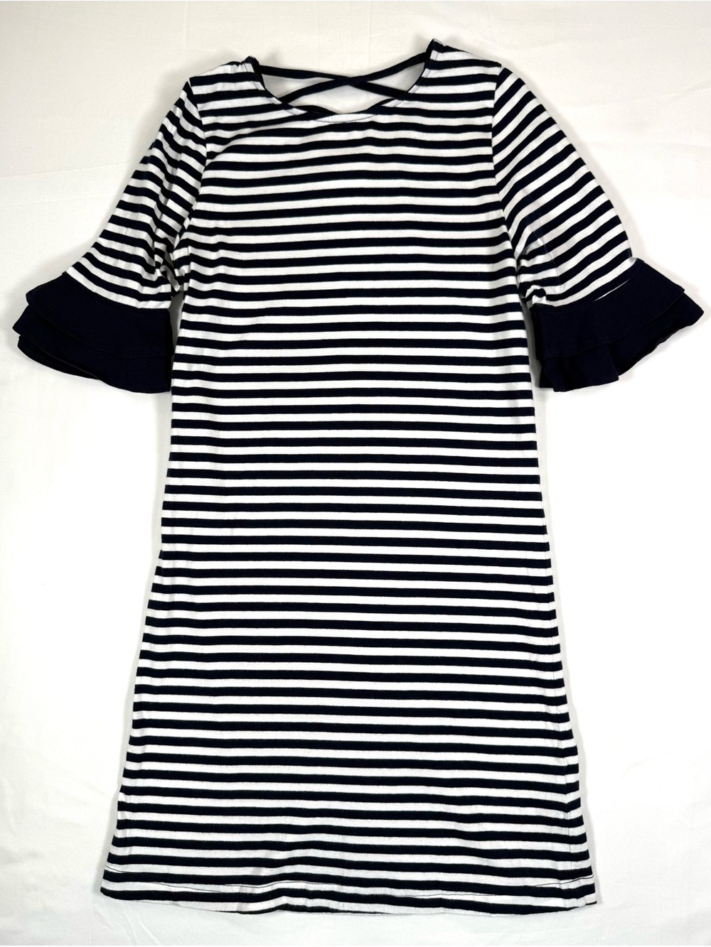 FLORENCE EISEMAN Girls Striped Ruffle Sleeve Dress 16 Preppy Coastal Nautical